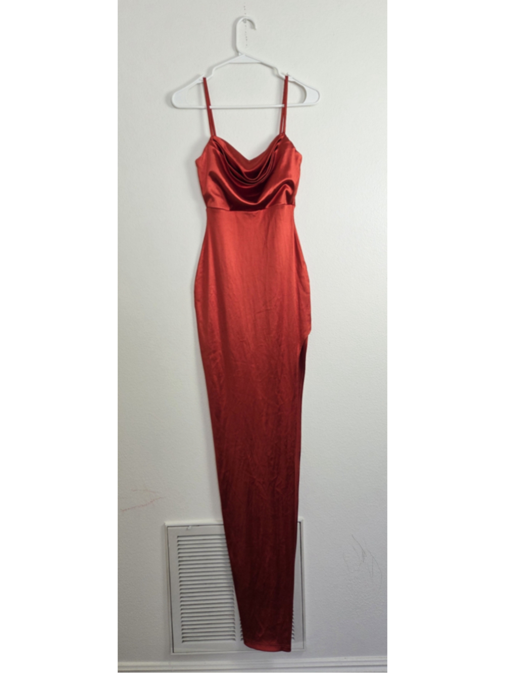 Windsor Lola High Slit Satin Dress Size Small in color Rust